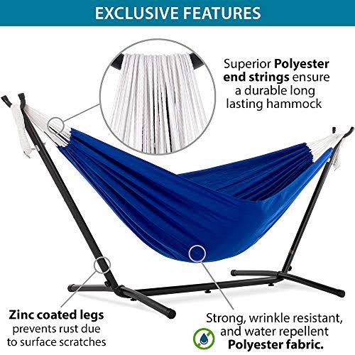 Vivere 9ft Polyester Royal Blue Hammock with Stand