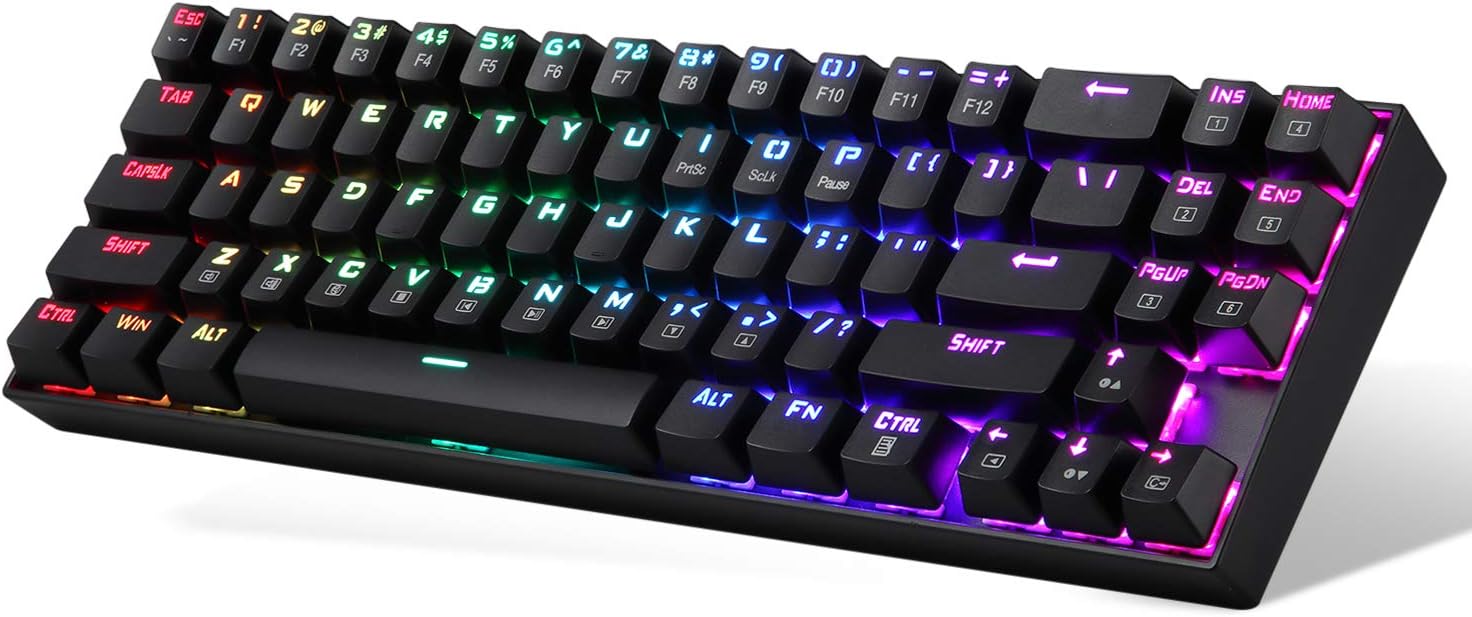 Redragon Wireless Mechanical Gaming Keyboard 60% Compact 70 Key Tenkeyless RGB Backlit Computer Keyboard with Red Switches for Windows PC Gamers