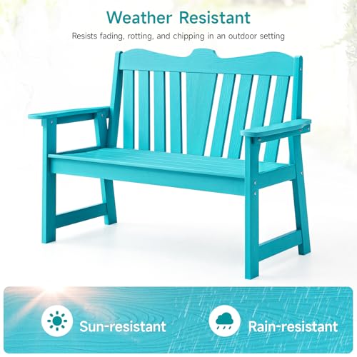 Outdoor Bench, 2-Person Weatherproof Garden Bench with Wide Armrests and Backrest, All-Weather Patio Bench Will not Rot and Fade for Garden, Porch, Backyard and Park, Easy Installation, Black