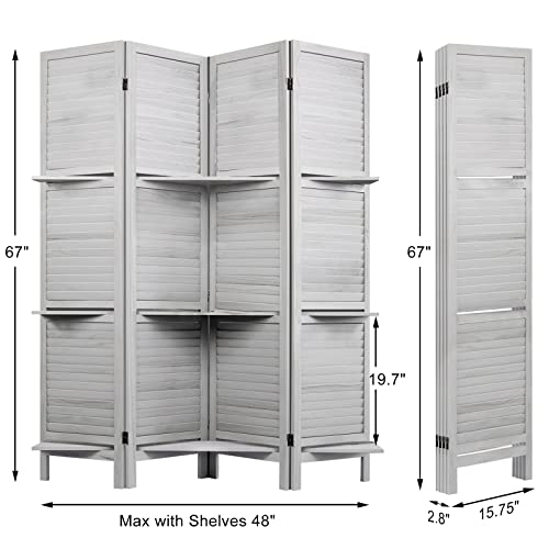Room Divider with Shelves, Privacy Screen, Room Dividers and Folding Privacy Screens, 5 Panel Wood Temporary Wall Partition Separation Separator, Coconut