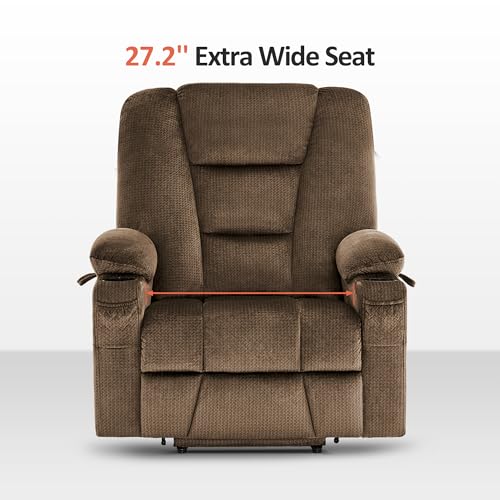 MCombo Small Power Lift Recliner Chair with Massage and Heat for Petite People, Cup Holders, USB Ports, Side Pockets, Fabric 7569 (Small-Regular, Brown)