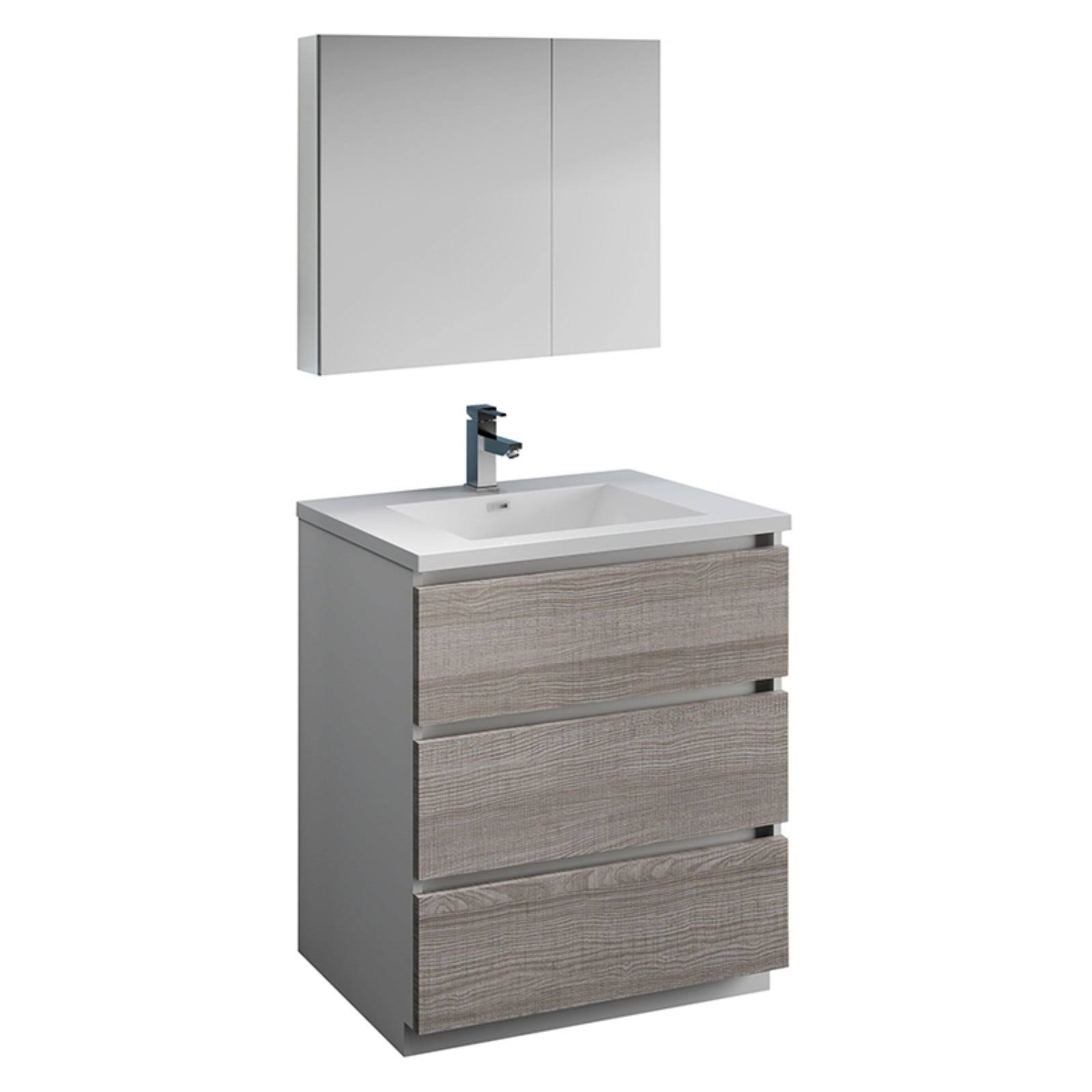 Fresca FCB9324HA-I Lazzaro 24x22 Glossy Ash Gray Free Standing Modern Bathroom Cabinet with Integrated Sink