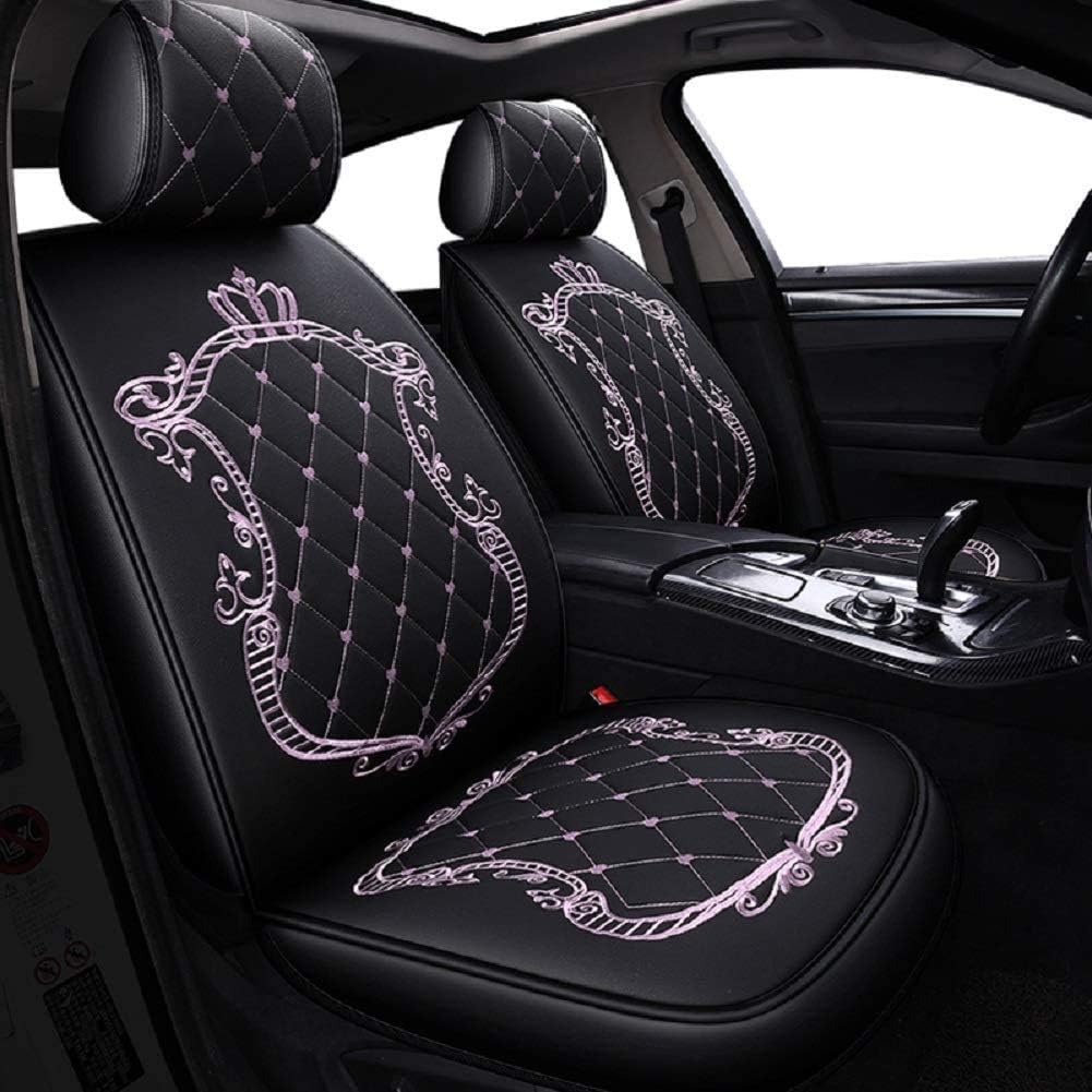 Skysep Crown Car Seat Covers, Fully Surrounded Unisex Seat,Winter Leather Seats Car,PU Leather and 3D Breathable Fabric (Black-Pink)