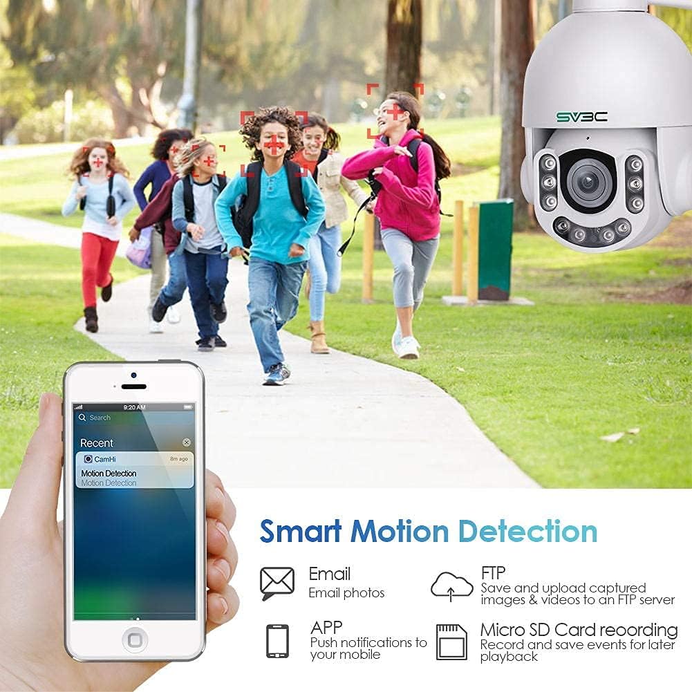PTZ POE Camera Outdoor SV3C POE Camera 5MP with 10 LED HD Night Vision, 5X Zoom, Two Way Audio, IP66 Metal Shell, Motion Detection, IP Security Surveillance Dome Camera Supports SD Card, RTSP