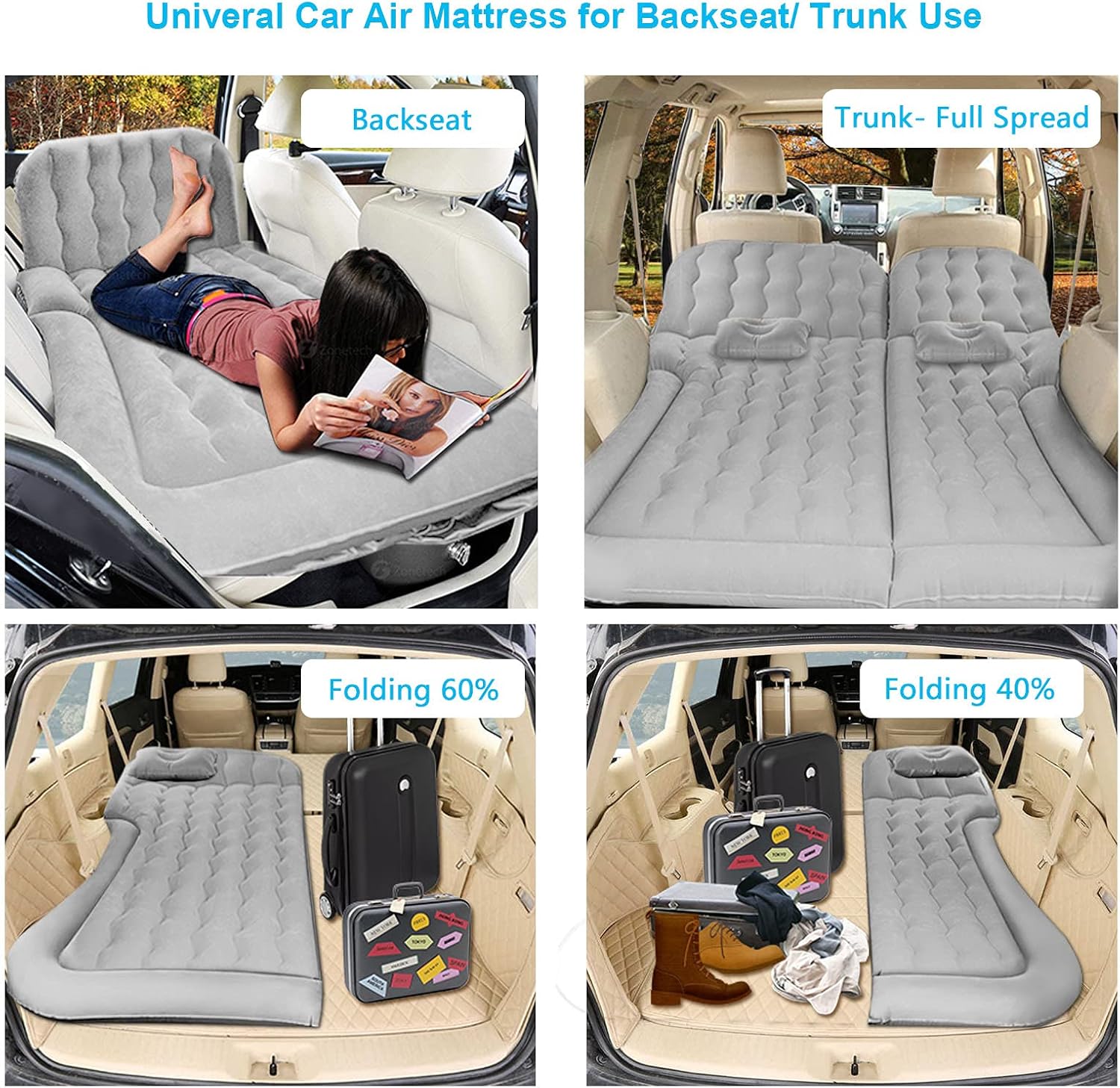 Car Air Mattress,Car Bed,SUV Air Mattress Car Camping with Electric Pump and 2 Pillows, Car Inflatable Mattress- Flocking & PVC Surface,Car Sleeping Bed for Home, Outdoor and Travel(Gray)