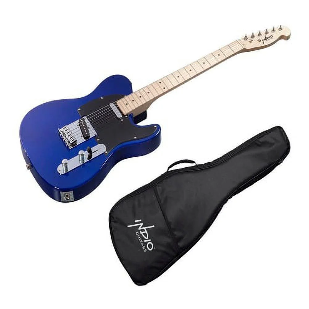 Indio by Monoprice Retro Classic Electric Guitar with Gig Bag, Blue - Curated Treasures Market