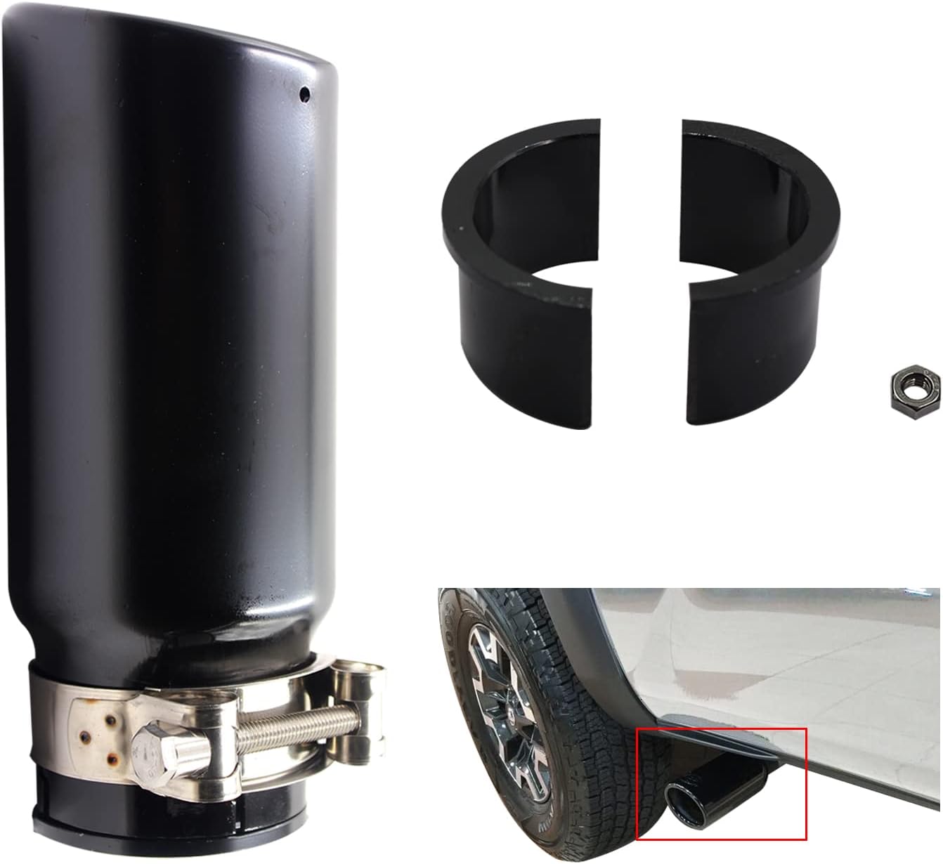 Exhaust Tip 2.75" Inlet, 3.5" Outlet 8.6" Overall Length Black Coated Finish Muffler Tip for Truck Tailpipe - Compatible With Toyota Tacoma 2005-2022 - Replaces PT932-35180-02 - Stainless Steel Pack of 2