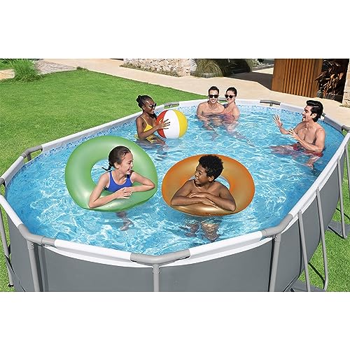 Bestway Power Steel 16' x 10' x 42" Rectangular Metal Frame Above Ground Swimming Pool Set with 1000 GPH Filter Pump, Ladder, and Pool Cover