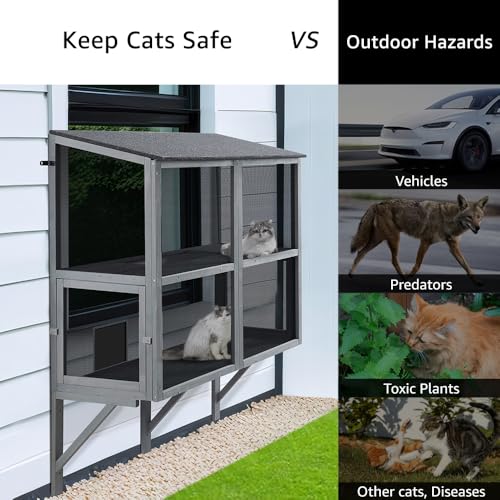 beeNbkks Bug Proof Cat Catio, Window Box Enclosure for Indoor Cats, Wooden Cat Window Perch House, Expandable for Multi Cats, Secure Comfortable Outdoor Haven for Cats, Keep Bugs Insects Out