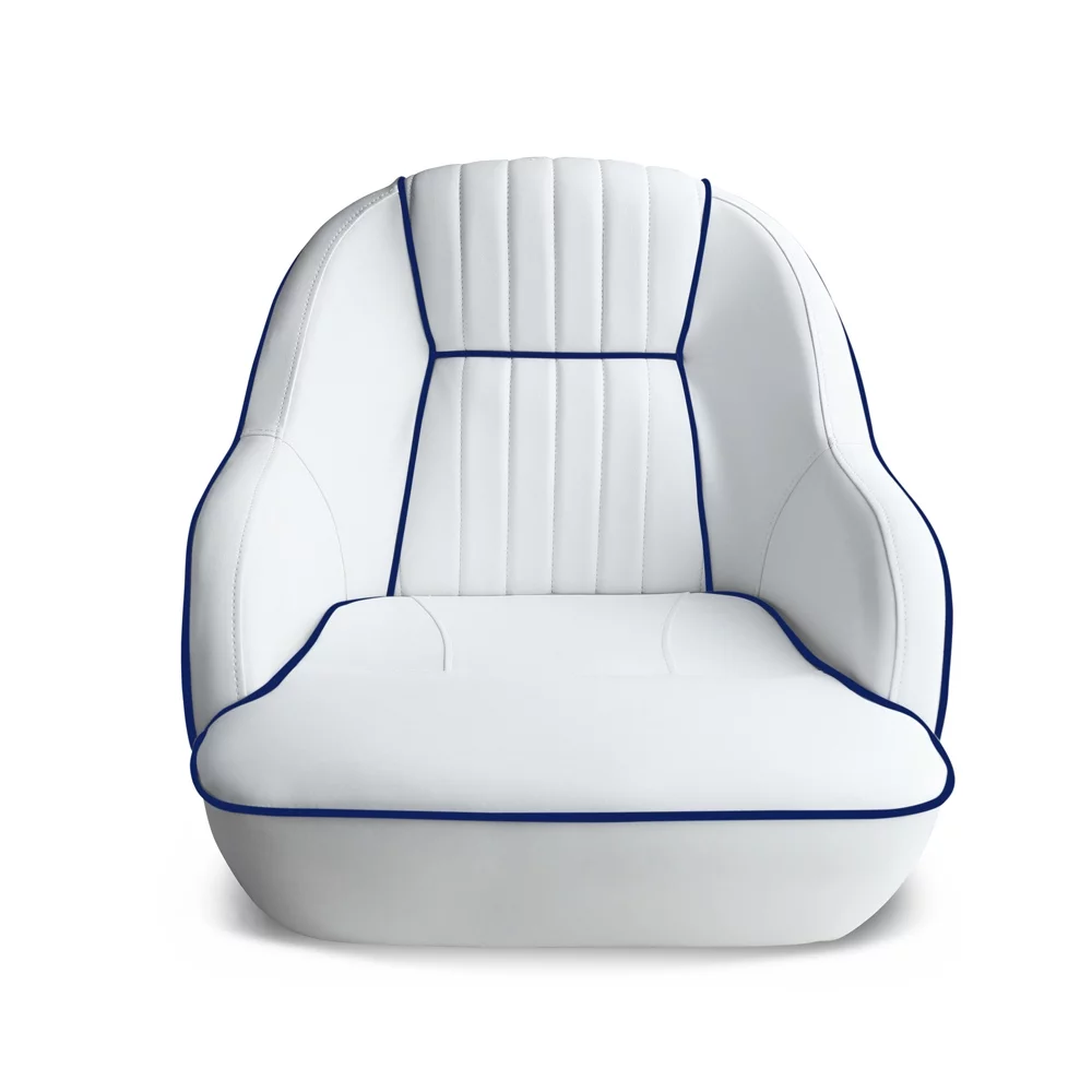 Leader Accessories Pontoon Captains Bucket Seat Boat Seat,White/Navy piping