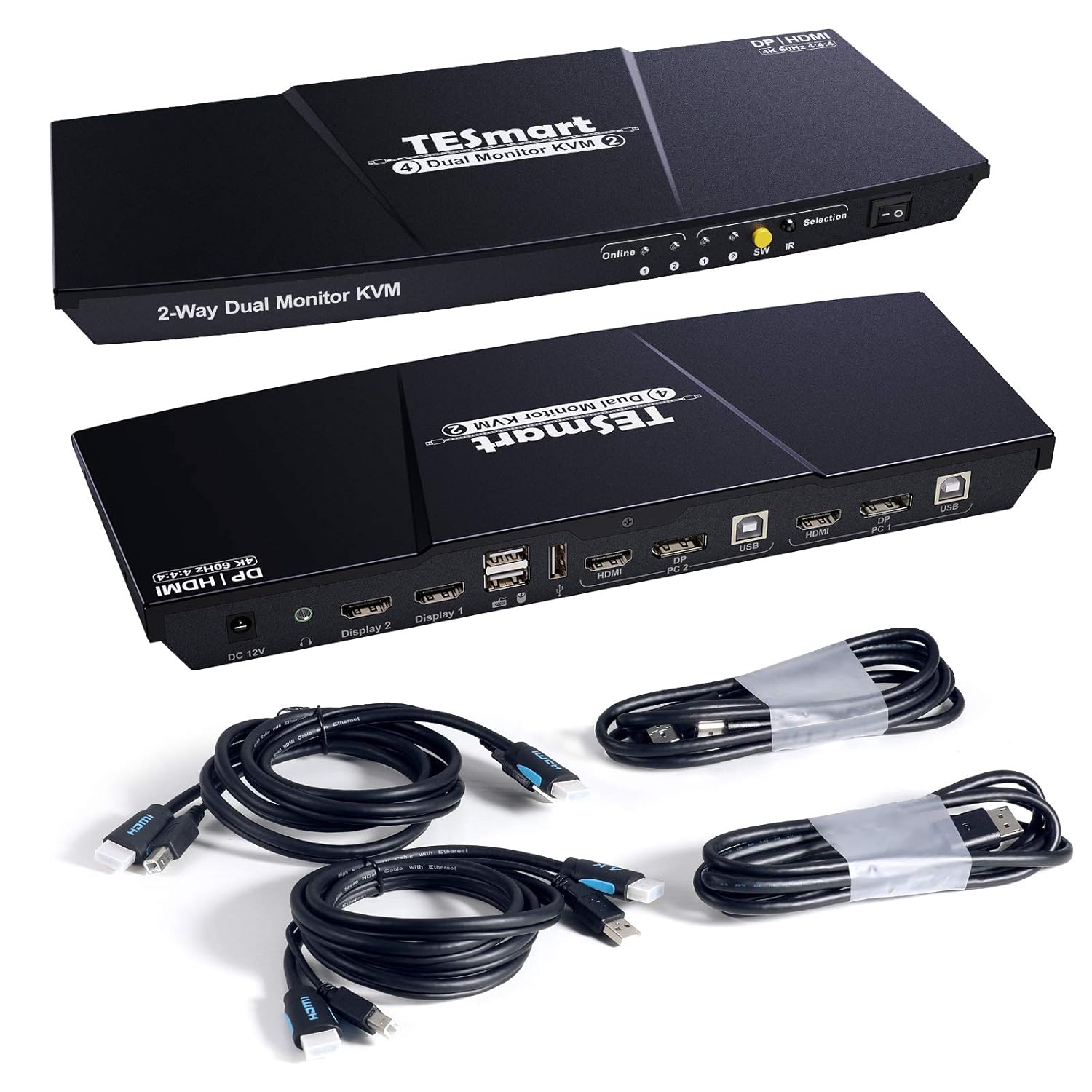 TESmart DisplayPort + HDMI Dual Monitor KVM Switch Support UHD 4K@60Hz USB 2.0 Devices Control Up to 2 Computers with (DP+HDMI+USB) Input Ports and 2 Montiors with HDMI Port (Grey)