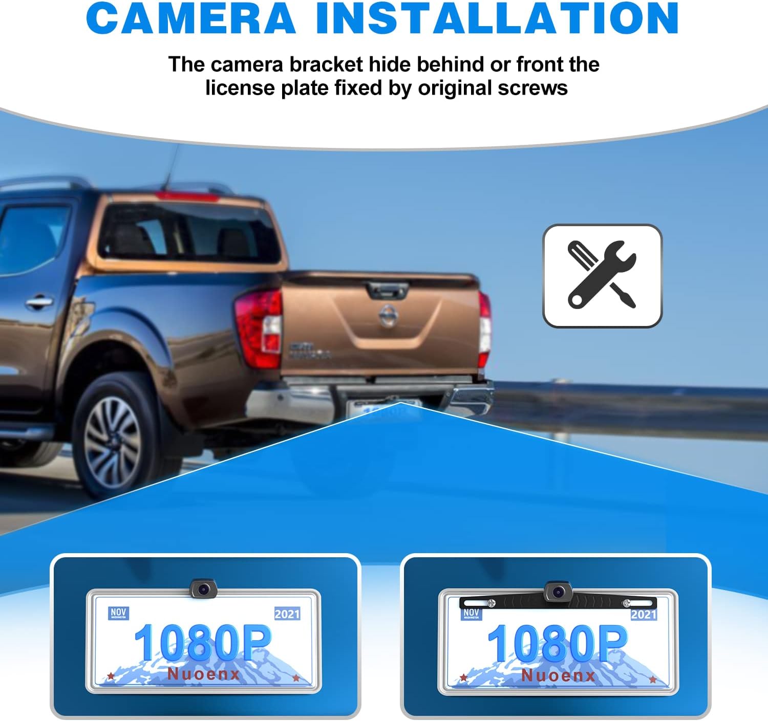 Wireless Backup Camera 5 Monitor, 1080P HD License Plate Camera w/ 100ft Stable Signal for Rear View Car Pickup Truck Sedan Rv Van Camper, Night Vision& Waterproof System CF3