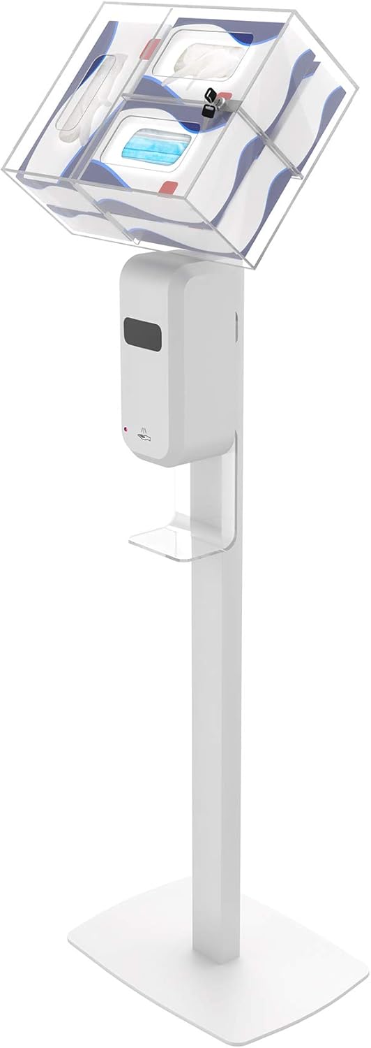 Hand Sanitizing Station - CTA Premium Heavy-Duty Secured Stand with Acrylic Glove, Mask Box & Contactless Soap or Hand Sanitizer Dispenser for Offices, Schools, & Public Area (SAN-STT1B) - Black