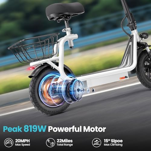 Caroma Electric Scooter with Seat,1200W Peak Motor,LED Display & 3 Speed Modes,30 Miles Max Range,Height Adjustable Seat & Foldable Electric Scooter with Basket,Front Suspension & Storage Hook