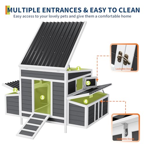 Wooden Chicken Coop, 54.41" x 34.49" x 34.05" Chicken Coop for 4-6 Chickens, with 2 Sides Large Nesting Boxes, Outdoor Poultry Cage Rabbit Cage with Ramps & Tray
