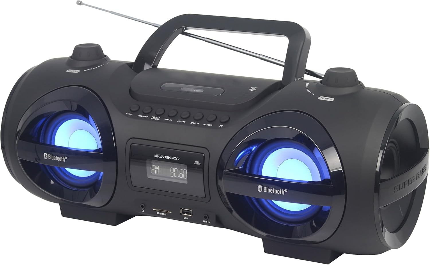 Retro Portable Boombox CD Player, Cassette, AM/FM Radio, Bluetooth, USB, LED Display, Aux-in, Headphone Jack, Battery or AC Powered, Classic Entertainment for Home & Outdoors