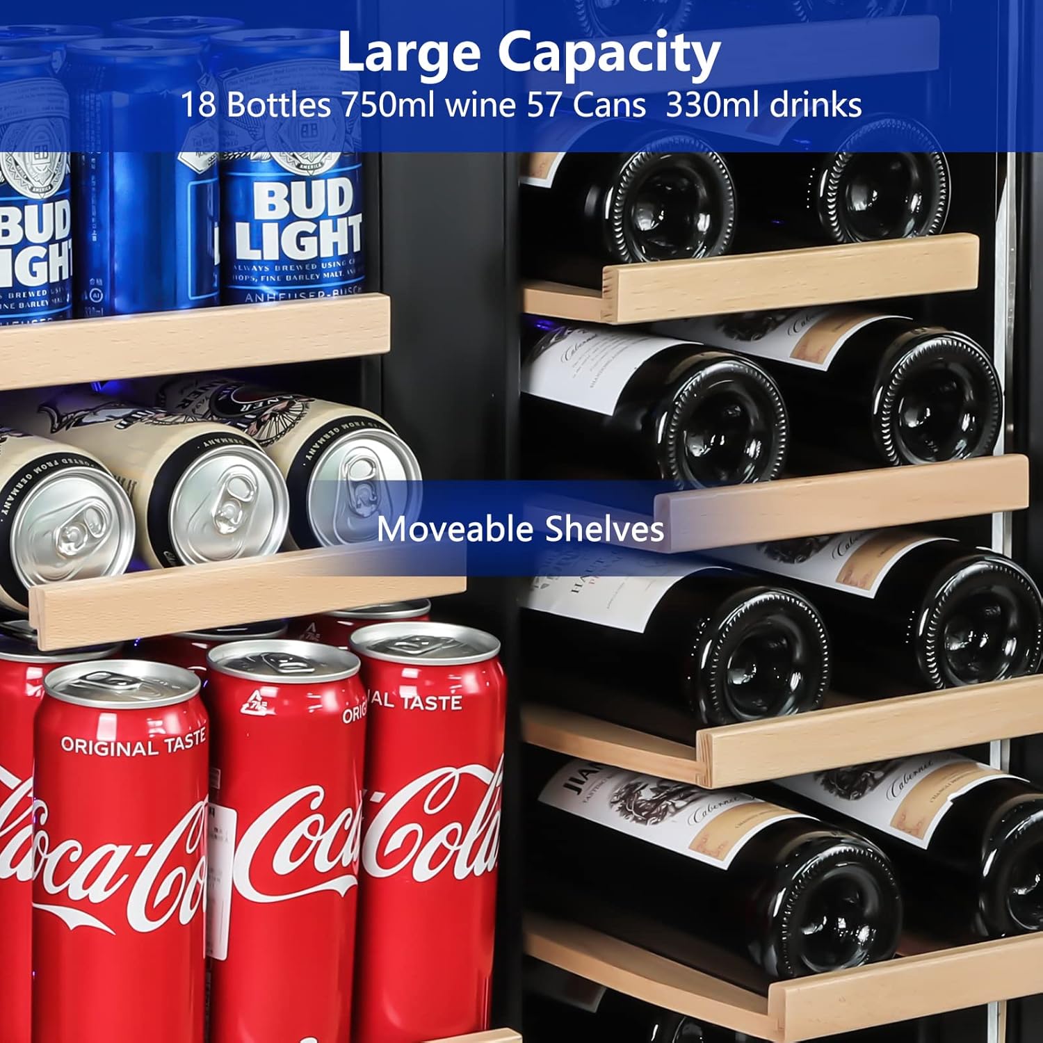 Outdoor Wine and Beverage Refrigerator,24 Inch Dual Zone Wine Beverage Cooler, Built-in/Freestanding Beer and Wine Fridge with a Powerful Compressor, 20 Bottles and 88 Cans Capacity