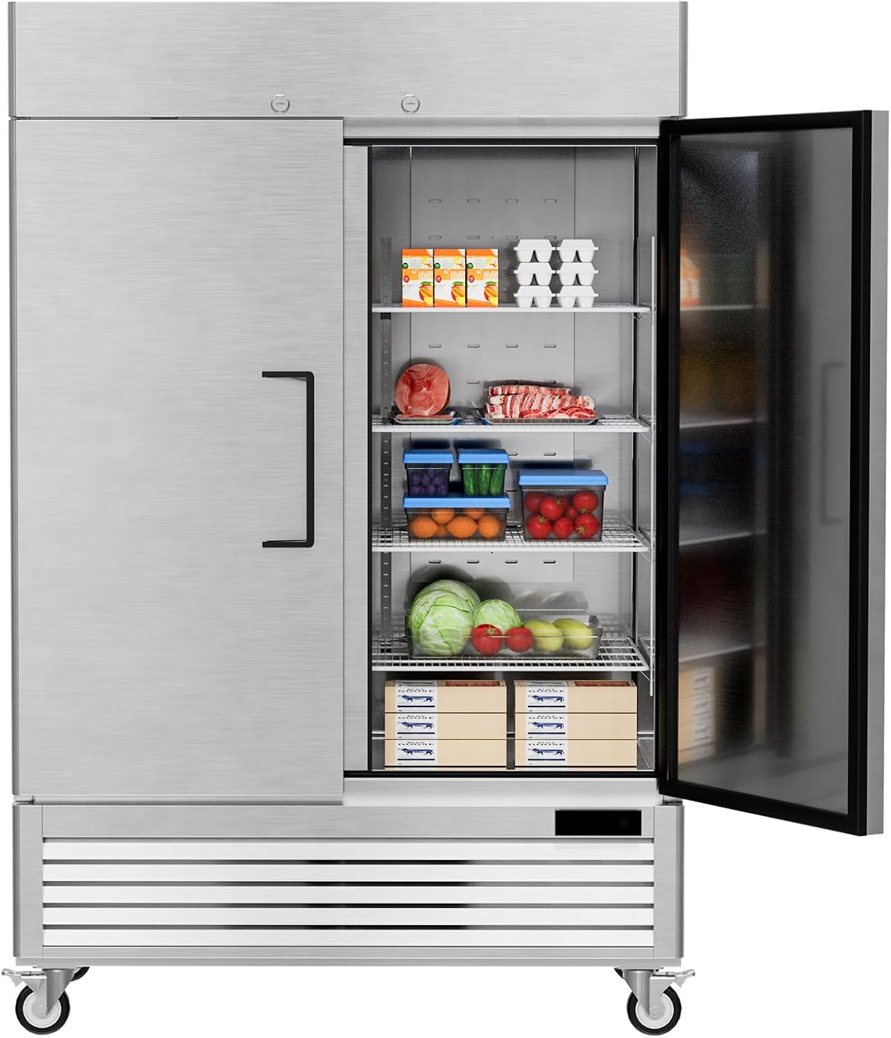 54" Commercial Freezers Upright 2 Door Stainless Steel Reach In Freezer with 8 Shelves, 49 Cubic Feet Air Cooling Auto Defrost Freezer for Restaurant Kitchen Garage, ETL NSF Approved