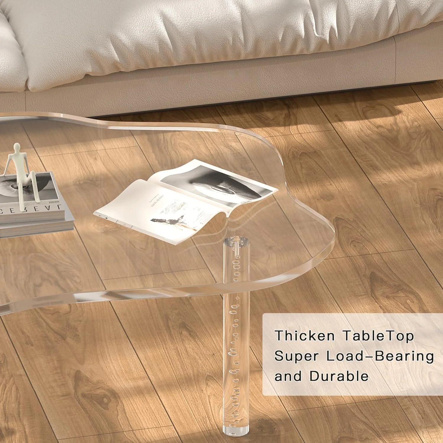 RUNFAYBIU Acrylic Cloud Shape Coffee Table  39"x28"x16" Modern Irregular Waterfall Clear Coffee Table  with 3 Solid Bubble Legs for Living Room Home Decor