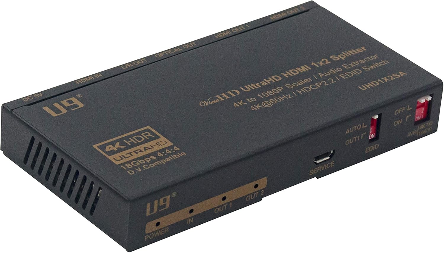 U9 ViewHD HDMI 1x2 Splitter & Audio Extractor | HDMI v2.0 | 4K@60Hz | 4K to 1080P Scaler | HDR & Dolby Vision | 3.5mm / Optical & HDMI Receiver | Best Multi-Functional 1x2 on Earth | Model: UHD1X2SA
