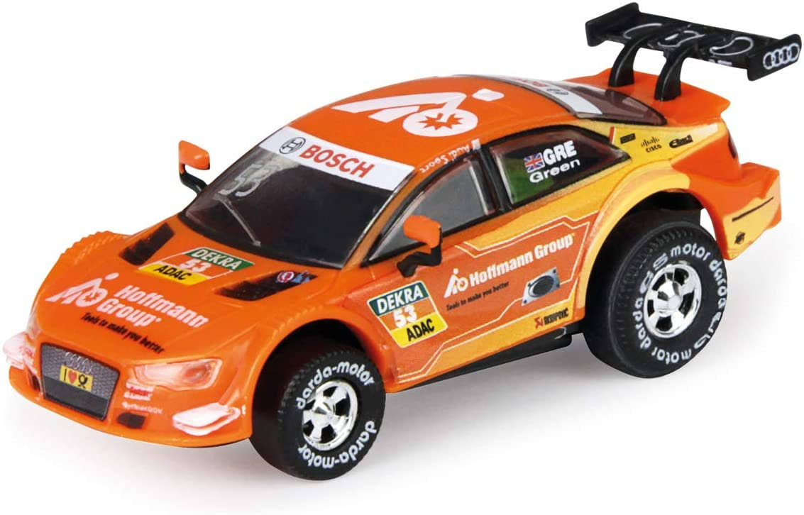 Darda 50393 Car Audi RS5 DTM Green Racing Car with Interchangeable Retractable Motor Vehicle with Wind-Up Motor for Children fro