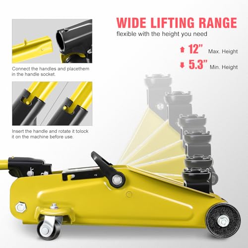 DNA MOTORING Floor Jack 3 Ton (6000 lbs) Capacity, Fast Lift Service Jack Low Profile Steel Heavy Duty Hydraulic Car Jack, Lifting Range 3"-20", Black, TOOLS-00475-BK
