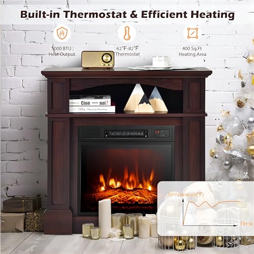 SIMOE 32 Inch Electric Fireplace, 1400W Freestanding Fireplace Heater w/Remote Control & Adjustable 3D Flame Effect, Indoor Fireplace Mantel for Living Room, Bedroom