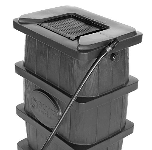 FCMP Outdoor Slim Line 45-Gallon Wood Grain Rain Barrel – Outdoor Home Rain Water Catcher Barrel with Flat Back