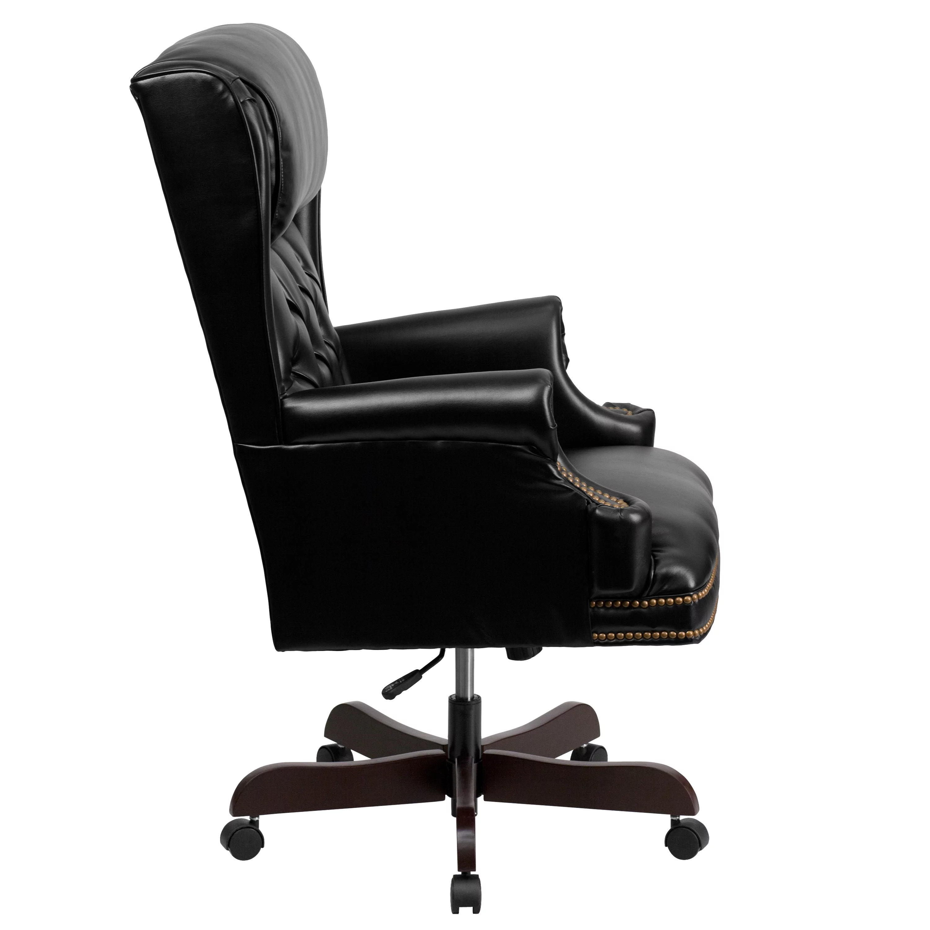 Flash Furniture High Back Traditional Tufted Black LeatherSoft Executive Ergonomic Office Chair with Oversized Headrest & Nail Trim Arms