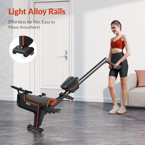 Magnetic Rowing Machines for Home (R05), Water Rowing (R10), 16 Levels of Quiet Resistance Foldable Compact Rowing Machine 350 LB Weight Capacity with Bluetooth, App Supported, Tablet Holder