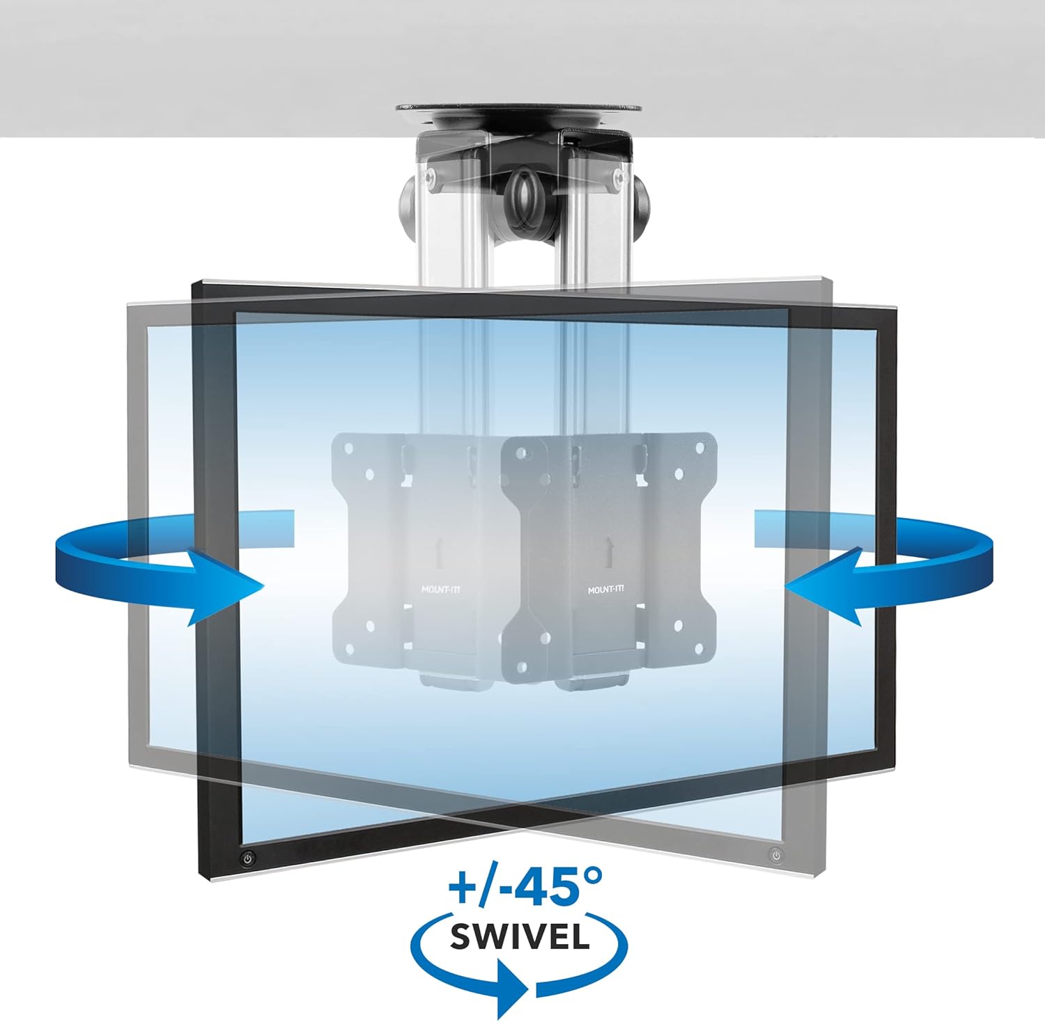 Mount-It! Flip Down TV and Monitor Mount | Ceiling Kitchen Overhead and Under Cabinet Mount | Fits Flat Screens 13 15 17 19 21.5 24 27 32 37 Inches | VESA Compatible 75 - 200 | Height Adjustable