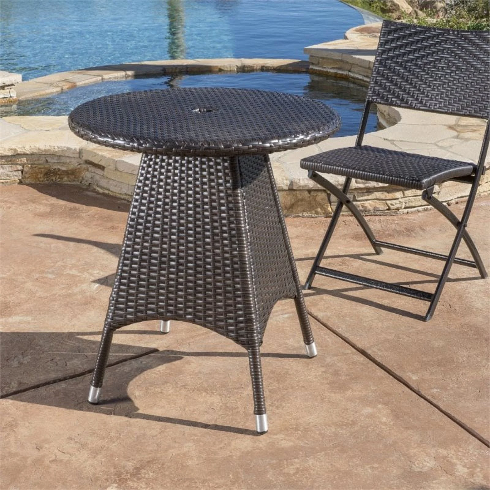 Noble House Corsica 25.75 Round Wicker Patio Dining Table in Brown
