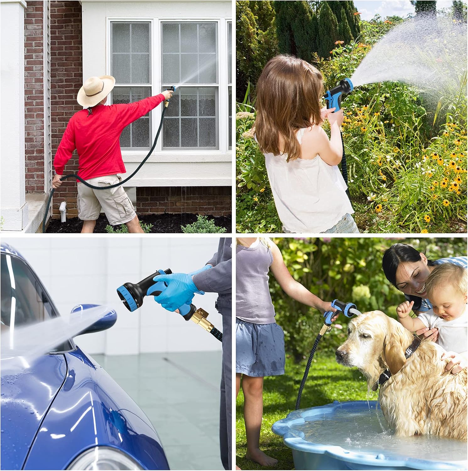 Casia Expandable Garden Hose,Flexible Water Hoses 10 Function Spray Nozzle and Durable 3-Layers Latex,Extra Strength 3750D Gardening Hose with 3/4" Solid Brass Fittings,Easy Storage Water Hoses（100FT） Pack of 2