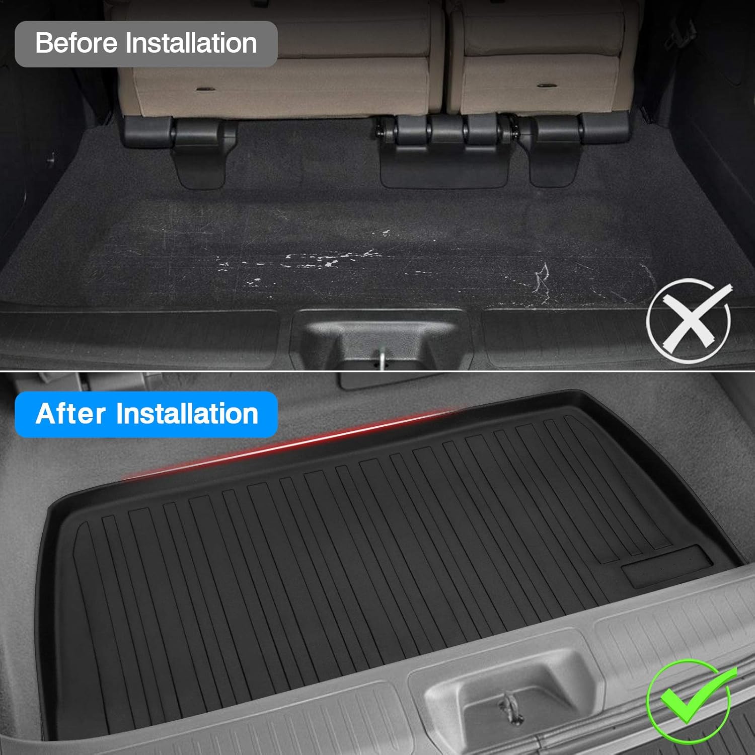 T TGBROS Custom Fit for 2011-2020 Honda Odyssey All Weather Cargo Trunk Liner Floor Mat Trunk Liner Tray Heavy Duty Cargo Mat Pack of 2