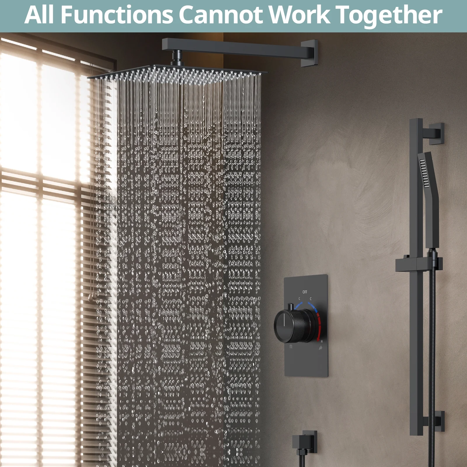 EVERSTEIN Bathroom Shower Faucet Set with Handheld, & Adjustable Slide Bar Wall Mount 10 in. Shower Head Shower System with Balanced Valve Trim Kit CEC 1.8 GPM For CA, Matte Black