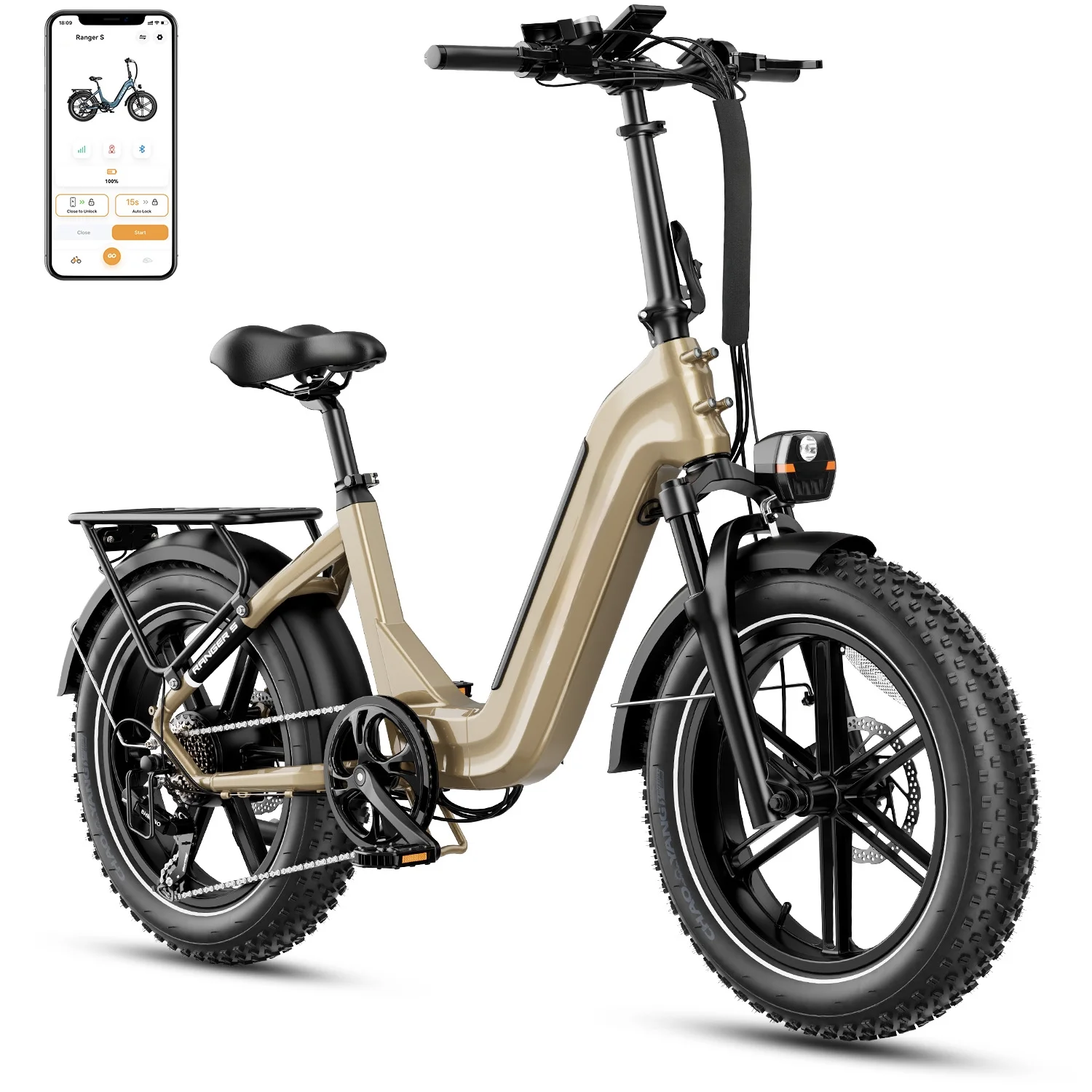 Yoloway Ranger S Folding Electric Bike, Foldable Electric Bicycle with 48V 14.4AH Removable Battery, 20 x 4.0 Fat Tire Step-thru Ebike for Adults, Red