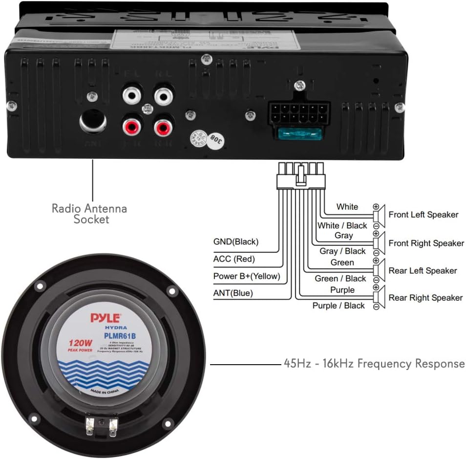 Marine Head Unit Receiver Speaker Kit - In-Dash LCD Digital Stereo Built-in Bluetooth & Microphone w/ AM FM Radio System 6.5’’ Waterproof Speakers (4) MP3/SD Readers & Remote Control - Pyle PLMRKT48BK