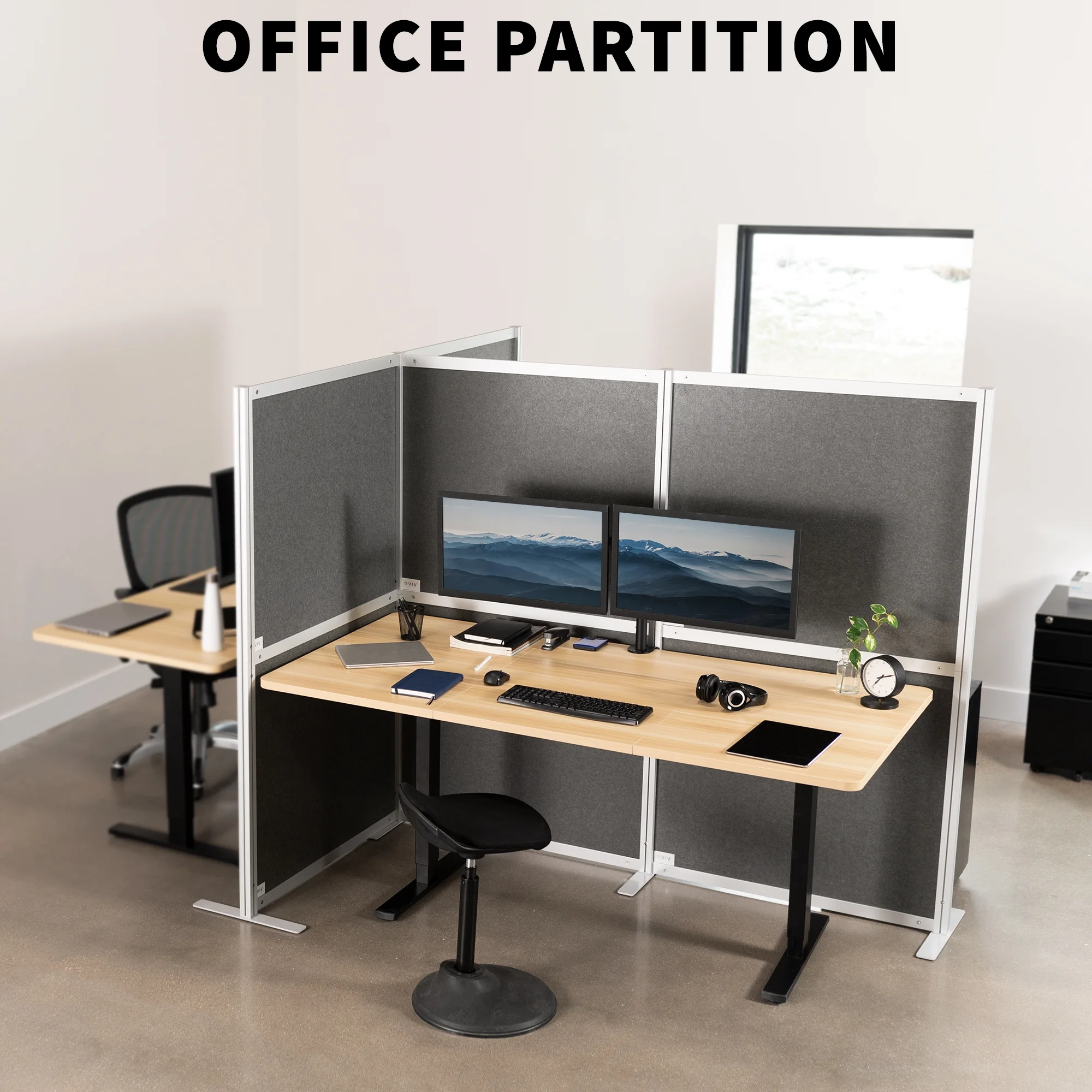 VIVO T-Shaped Modular Wall System, 4 PET Panels, Modern Office Cubicle Dividers