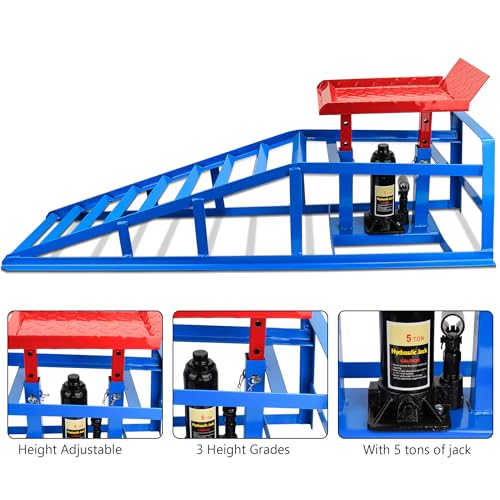 2PCS 5T 11060lbs Hydraulic Car Ramps, Heavy Duty Hydraulic Vehicle Ramps Lift Ramp, Portable Car Ramps for Oil Changes, Car Lifts for Home Garage, Vehicle Auto Garage Repair