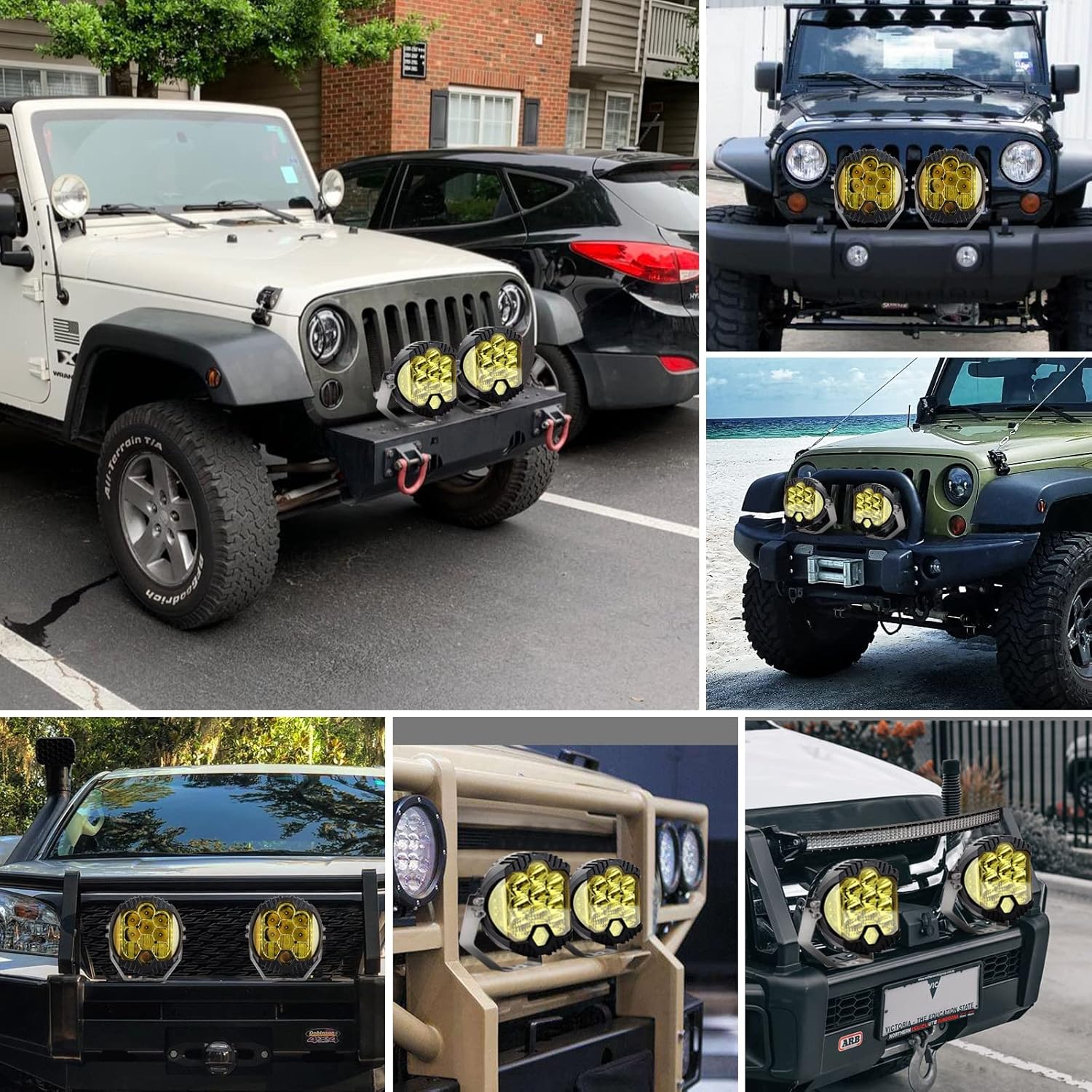 JoaSinc 7 Inch 90W Side Shooter Led Light Pod LED Light Bar Yellow Lens Combo Spot Flood Off Road Amber Fog Lights Driving Lamp IP67 Waterproof for Truck SUV ATV Car Boat