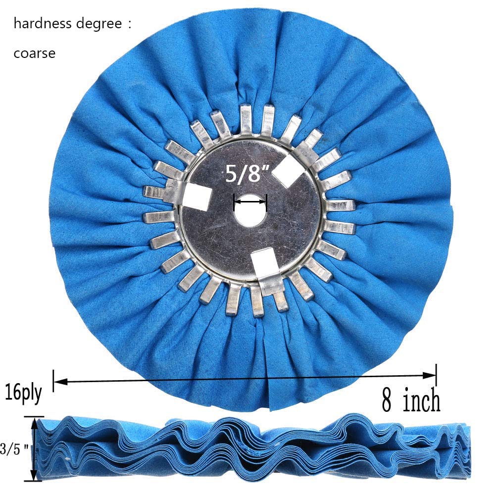 Airway Buffing Wheel Kit 7 PCs kit (2 pcs White & 2 pcs Orange & 2 pcs Blue & 1 Buffing rake) 8" in Diameter 5/8" in Arbor Hole 16 Ply for Angle Grinder 7 Pcs Pack of 2
