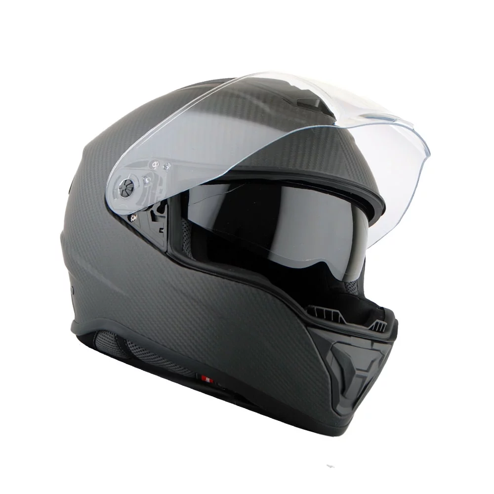 Martian Genuine Real Carbon Fiber Motorcycle Dual Visor Full Face Helmet HB-BNF-B7 Matt Carbon Black, DOT Approved