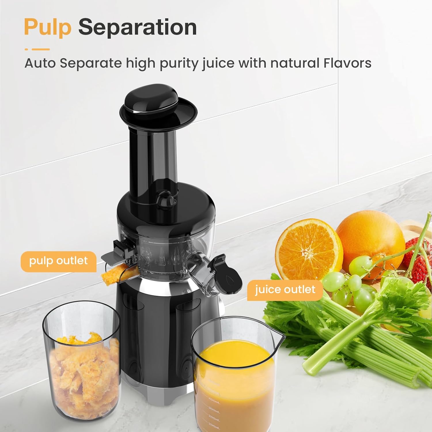 Juicer Machines, Cold Press Masticating Juice Extractor with 30% higher juice yield, Quiet Motor and Reverse Function, Dishwasher Safe, Compact design