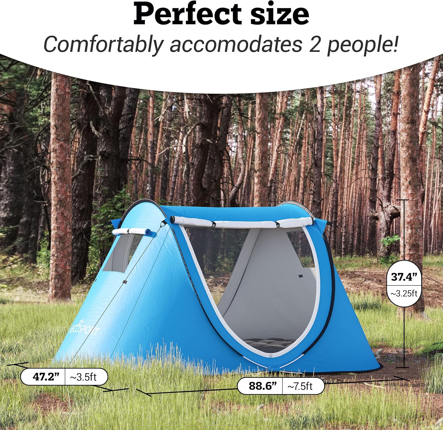 Pop-up Tent and Automatic Instant Portable Cabana Beach, Camping Tent Pop Up Shade Tent - Suitable for 2 People - 2 Doors - Water-Resistant, UV Protection Sun Shelter with Carrying Bag (Sky Blue)