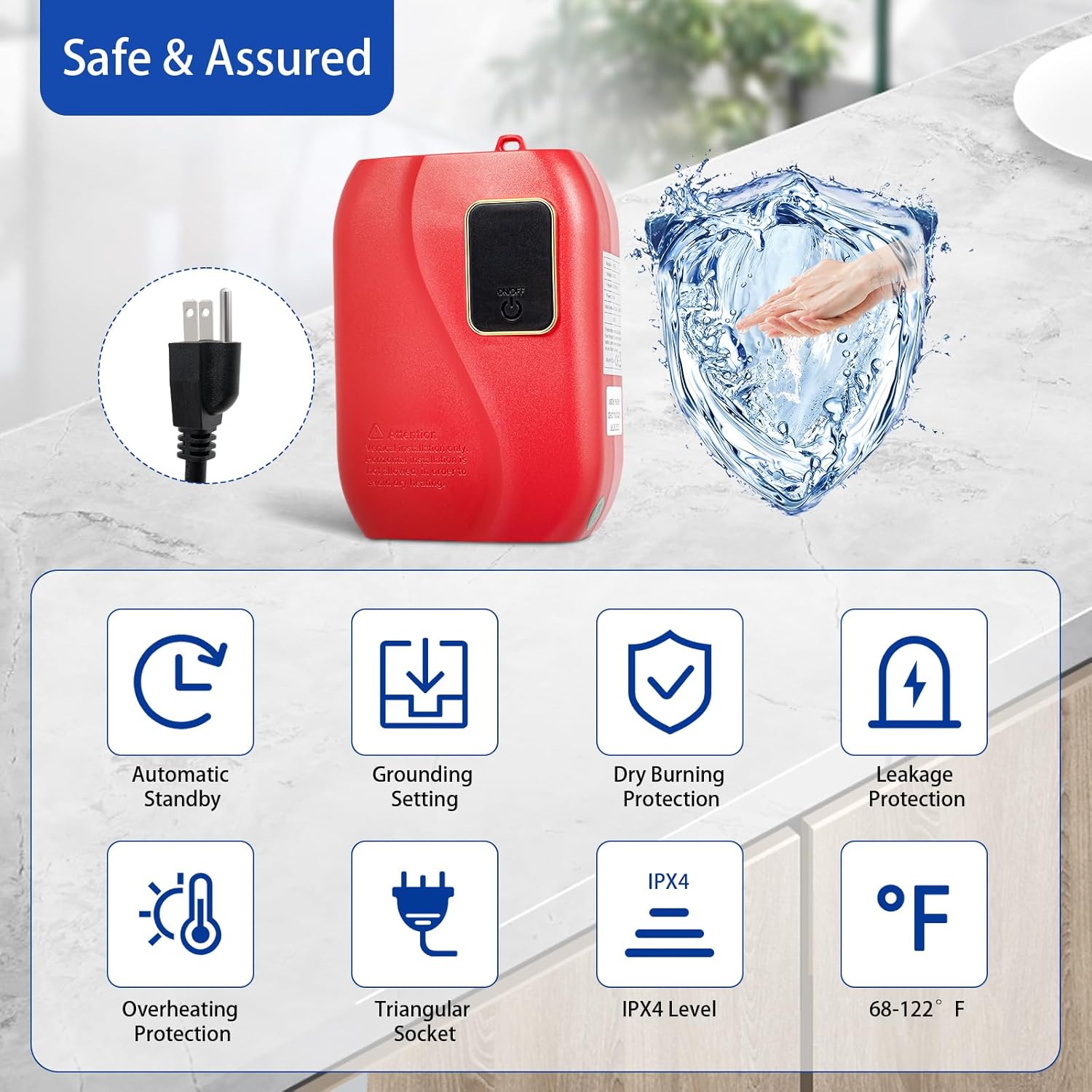 3000W Tankless Water Heater Electric, Mini Instant Water Heater Under Sink,Outdoor Tankless Electric Hot Water Heater with Led Display,Temperature Control for Home, RVs