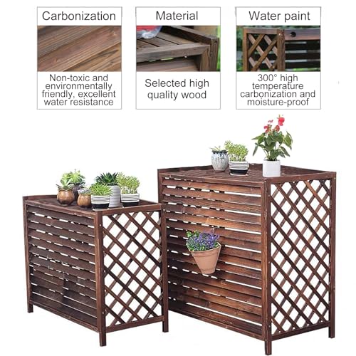 LLYLAFDC Outside Air Conditioning Cover Privacy Fence Panels, Wood Air Conditioner Privacy Screen,Condensing Unit Protective Cover, Louvered Storage Shelf for Outside Units