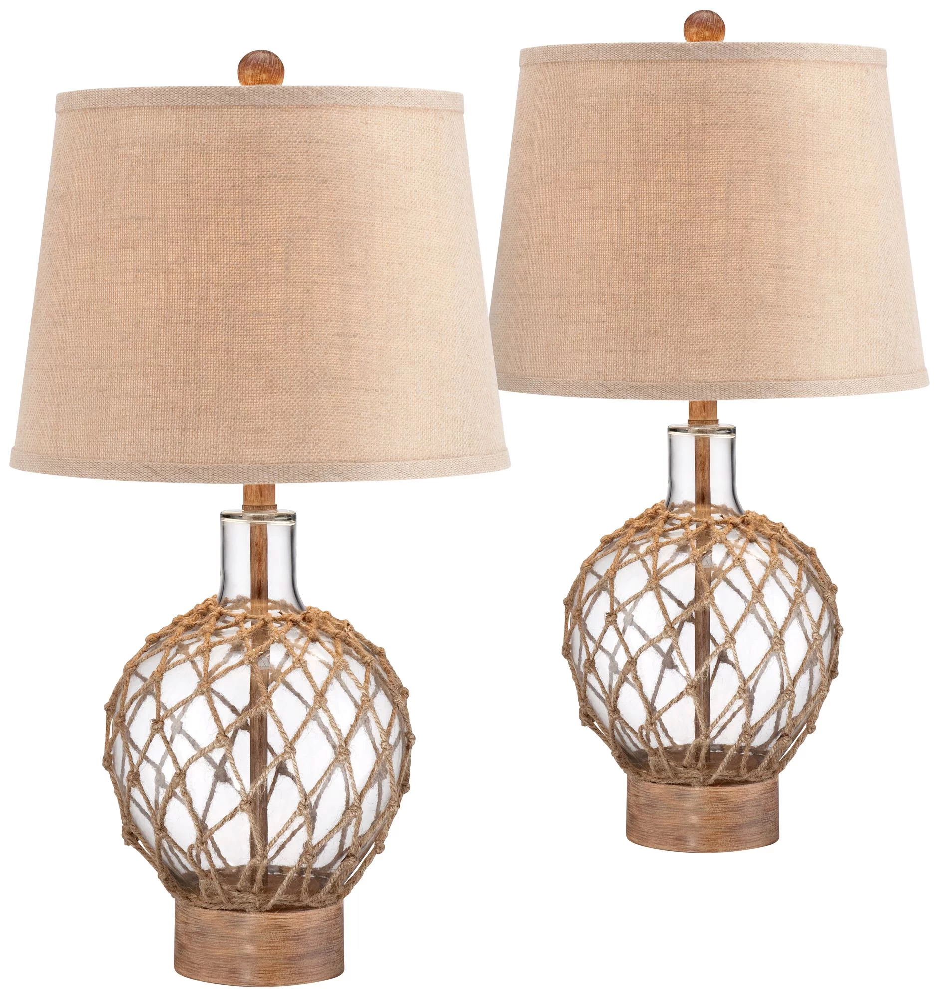 360 Lighting Coastal Table Lamps 27" Tall Set of 2 Rope and Clear Glass Jug Burlap Drum Shade for Living Room Family Bedroom Nightstand