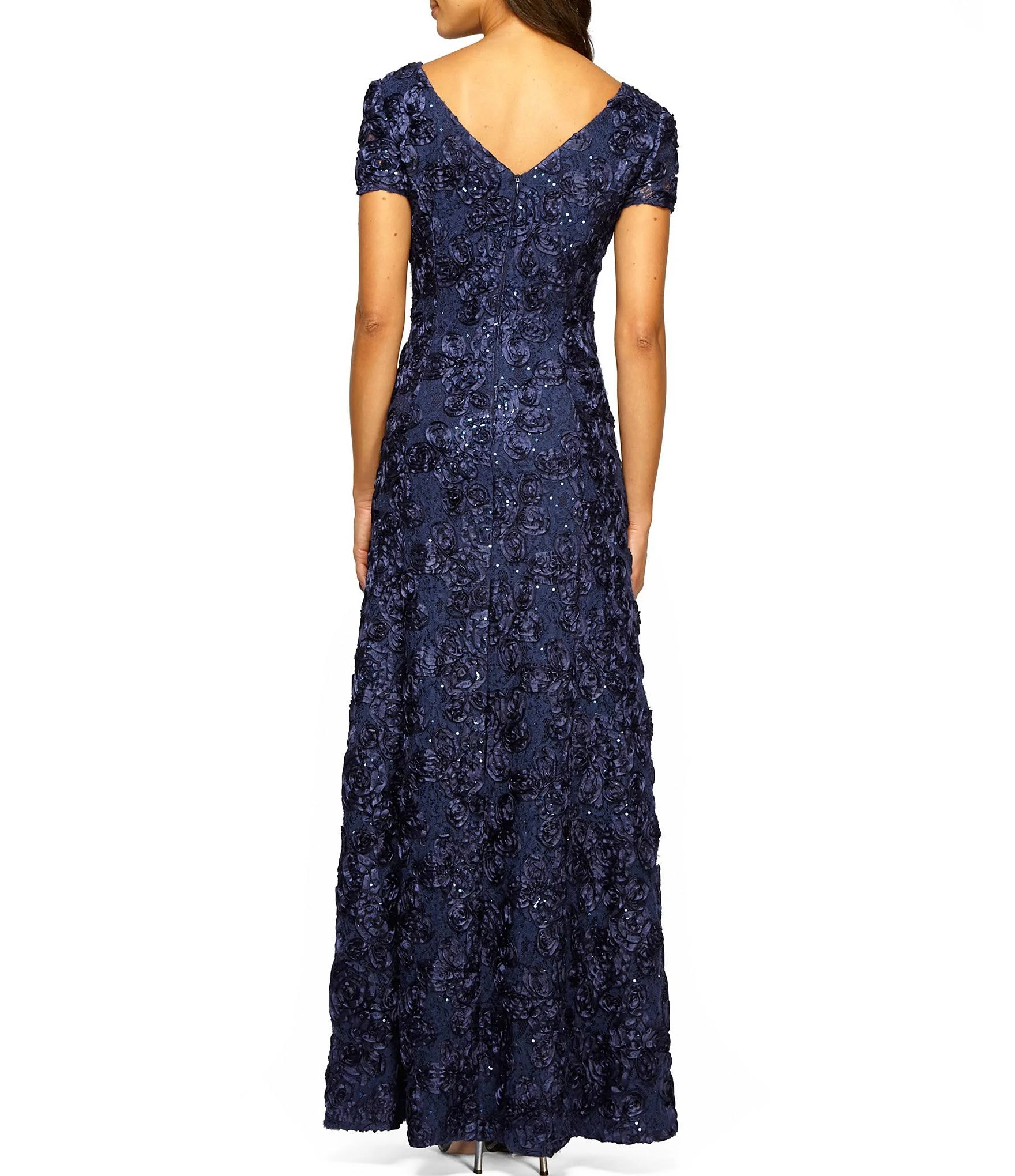Alex Evenings Petite Sequined-Lace Rosette-Rose Gown - 14p
