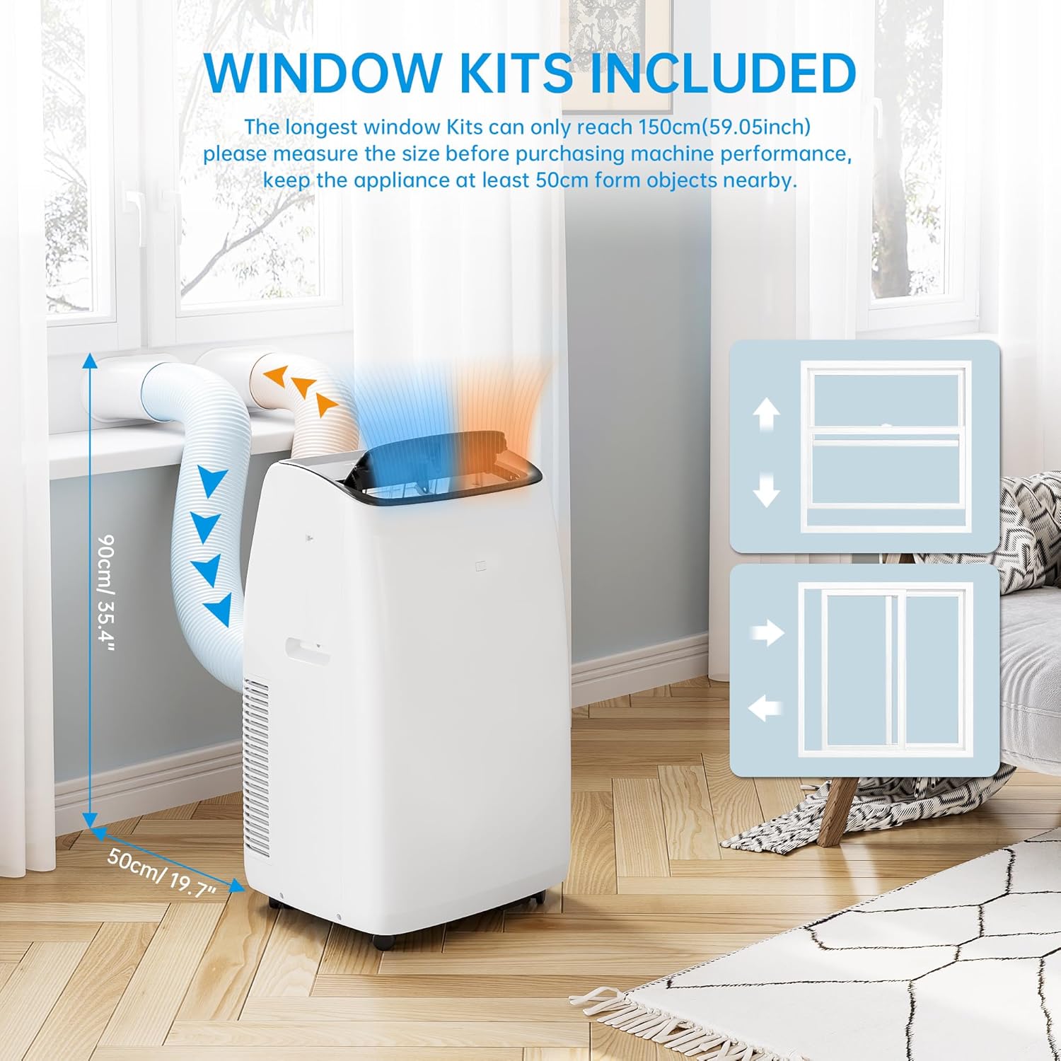 Portable Air Conditioner with heat, 14,000 BTU High Efficiency Inverter Air Conditioner Up to 700 Sq.FT,Window Exhaust Kit,Remote Control, 24H Timer, Energy Savings, Quiet and Easy Installation AC for