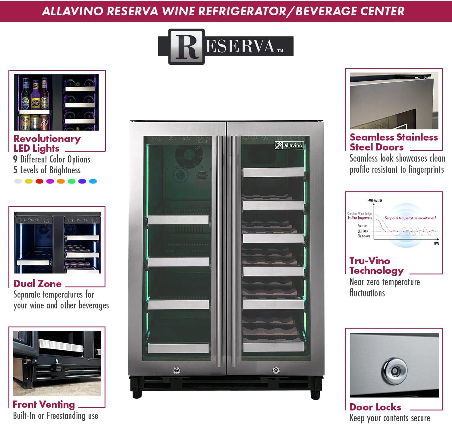 Allavino VSBCW34FD-2S Beverage Center, 24" Wide, Stainless Steel Front Shelves
